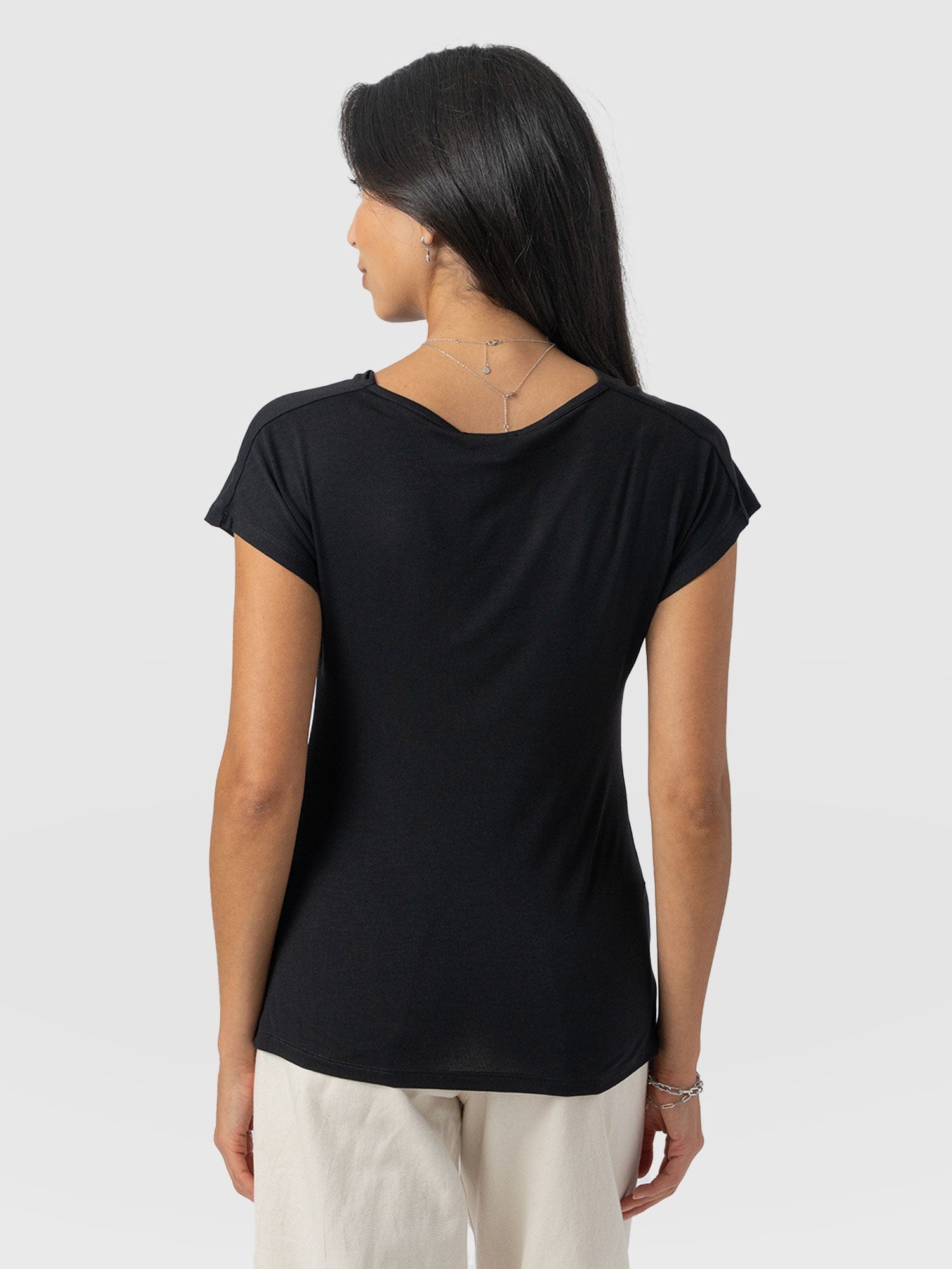 Cowl Neck Tee Black - Women's T-Shirts | Saint + Sofia® USA